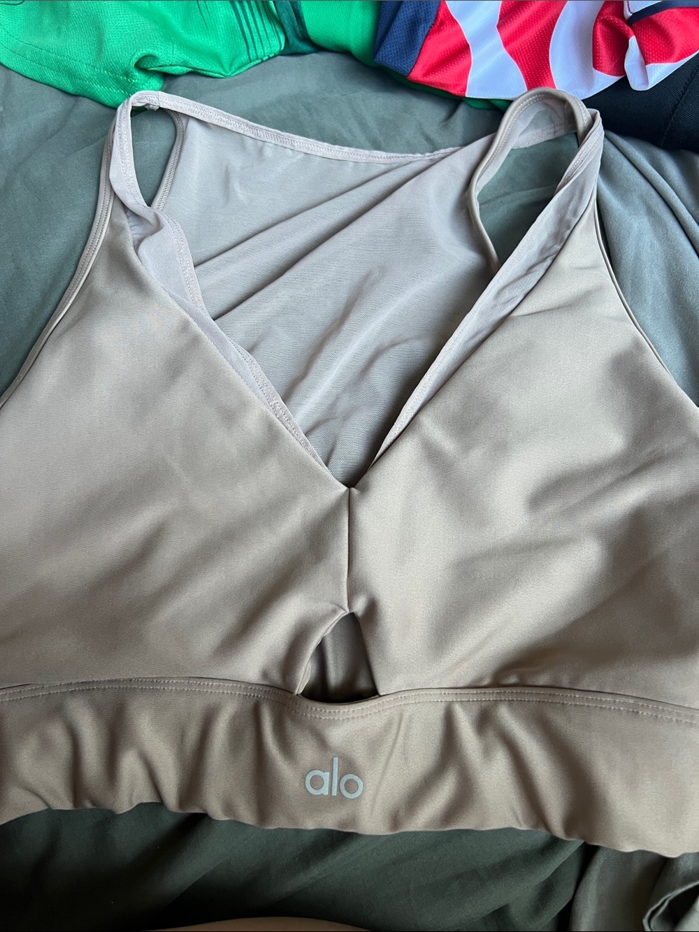 ALO Yoga Taupe V‑Neck Sports Bra